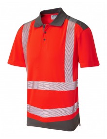 Leo Peppercombe Coolviz Plus Polo Shirt Red/Grey High Visibility